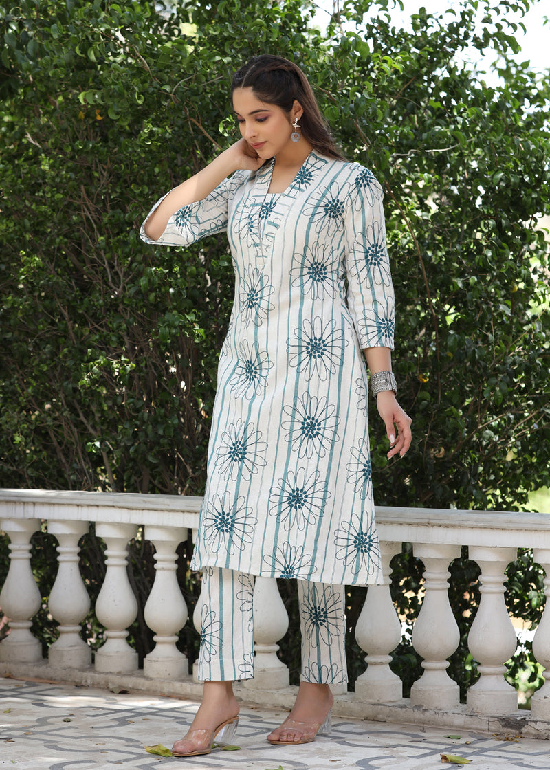 Rihana White Yarn Dyed Embroidered Co-ord set
