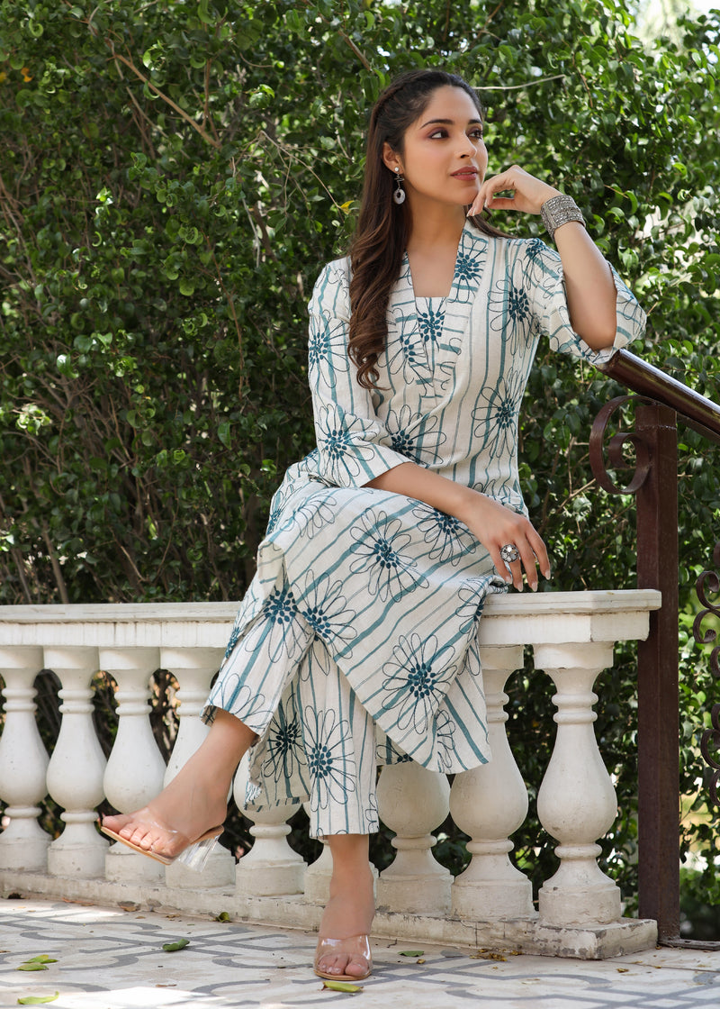 Rihana White Yarn Dyed Embroidered Co-ord set