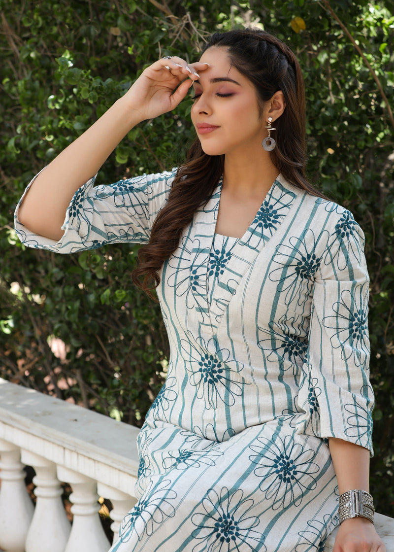 Rihana White Yarn Dyed Embroidered Co-ord set