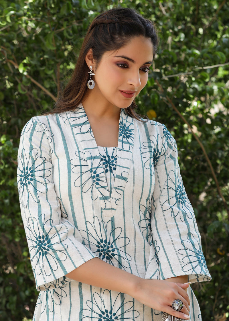 Rihana White Yarn Dyed Embroidered Co-ord set