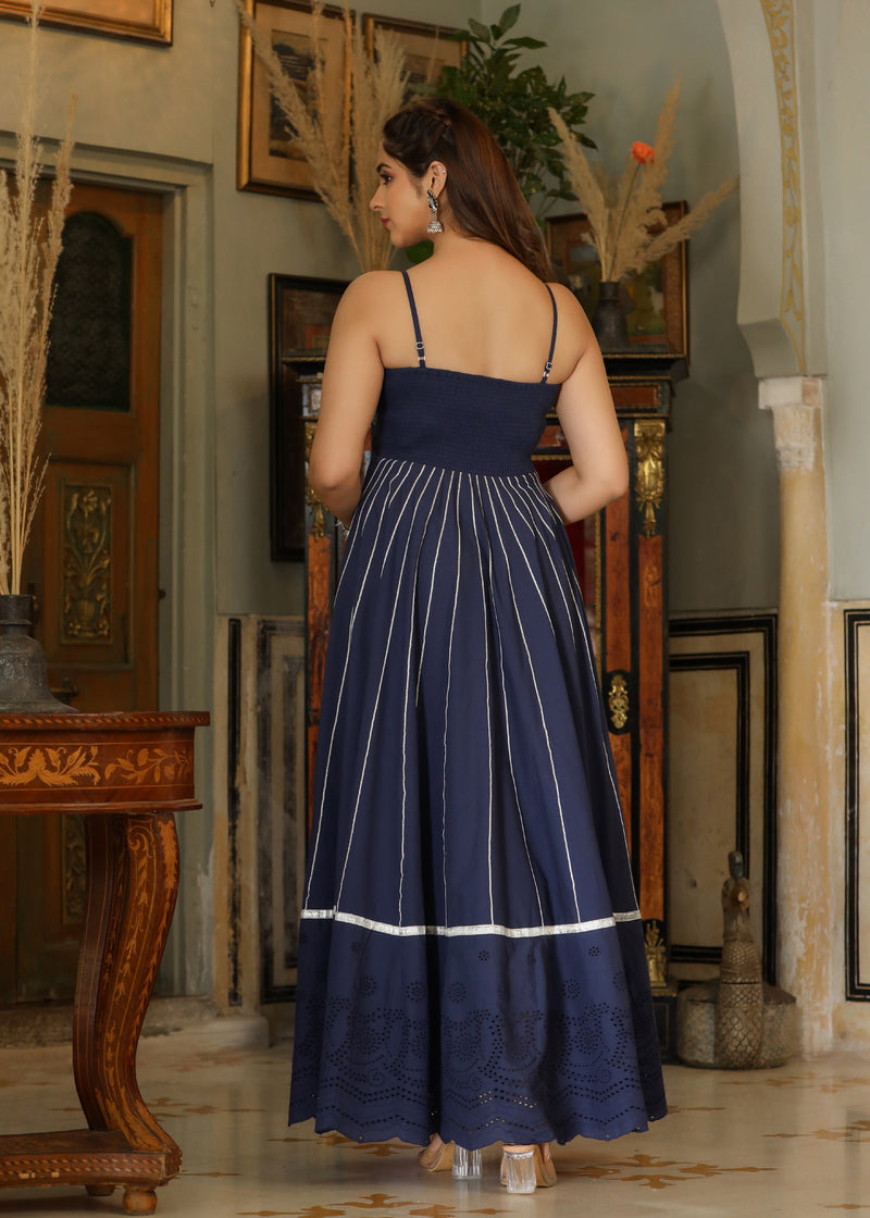 Ahana Embroidered Flared Blue Gota Lace Dress