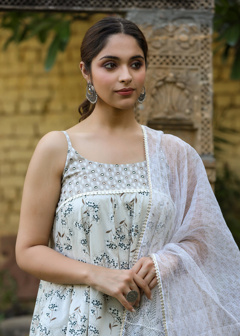 Imara Printed Sleeveless Flared Kurti With Sharara & Dupatta