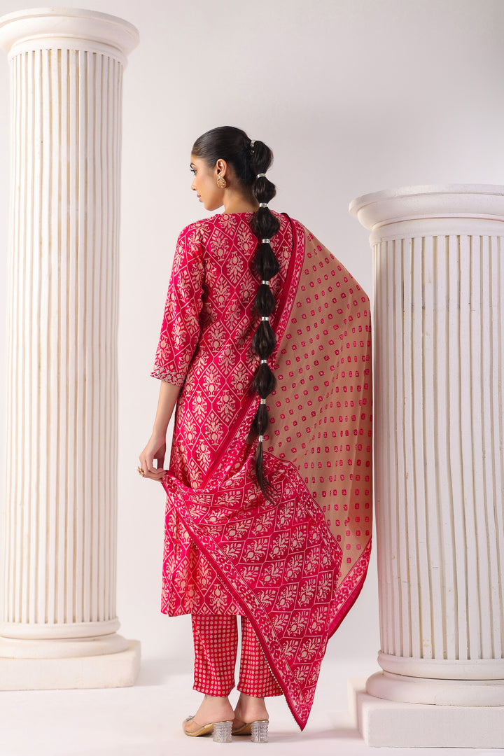 Samaira Pink Modal Chanderi 3 Piece Suit Set