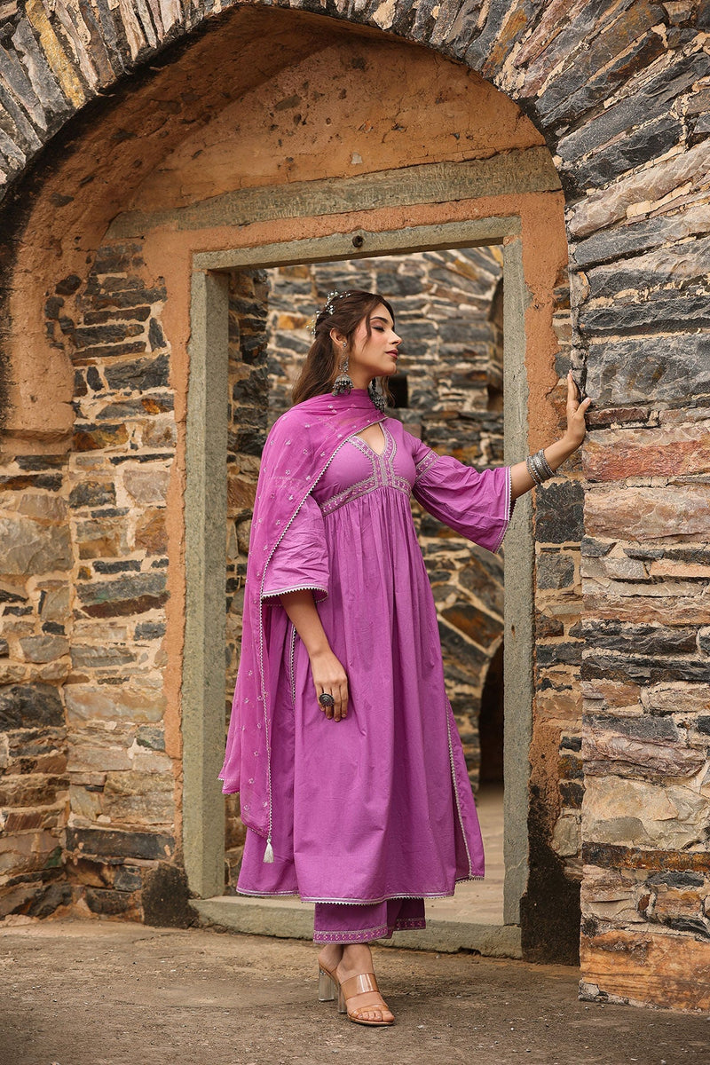 Mastani Lavender Solid  Kurta With Wide Leg Pant  And Dupatta