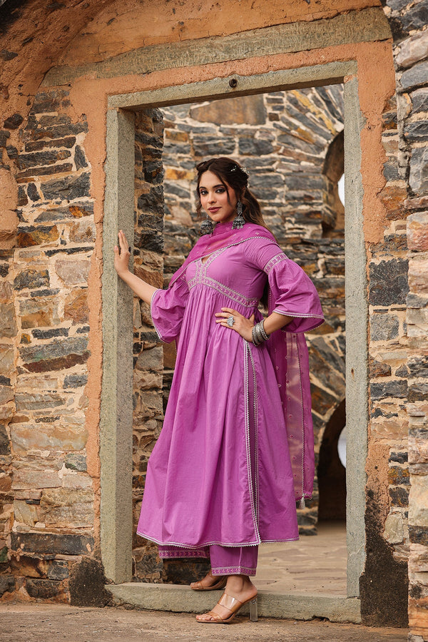 Mastani Lavender Solid  Kurta With Wide Leg Pant  And Dupatta
