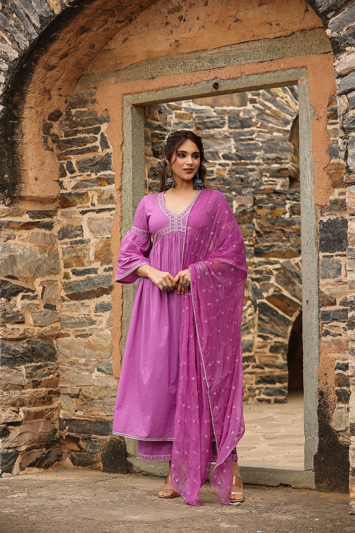Mastani Lavender Solid  Kurta With Wide Leg Pant  And Dupatta