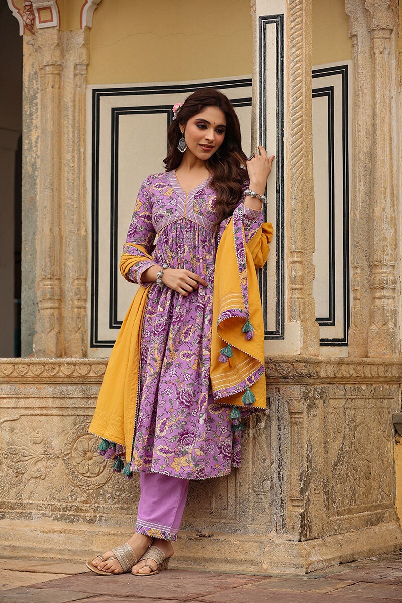 Ghazal Lavender Alia Cut   Kurta With Pant And Dupatta