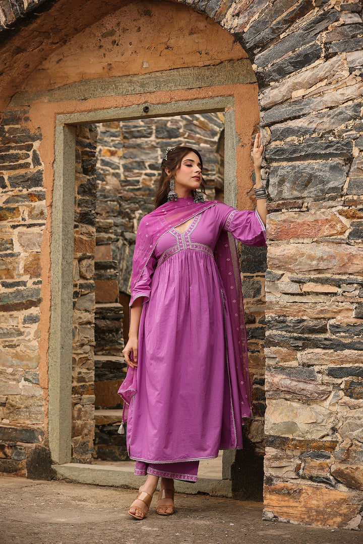 Mastani Lavender Solid  Kurta With Wide Leg Pant  And Dupatta