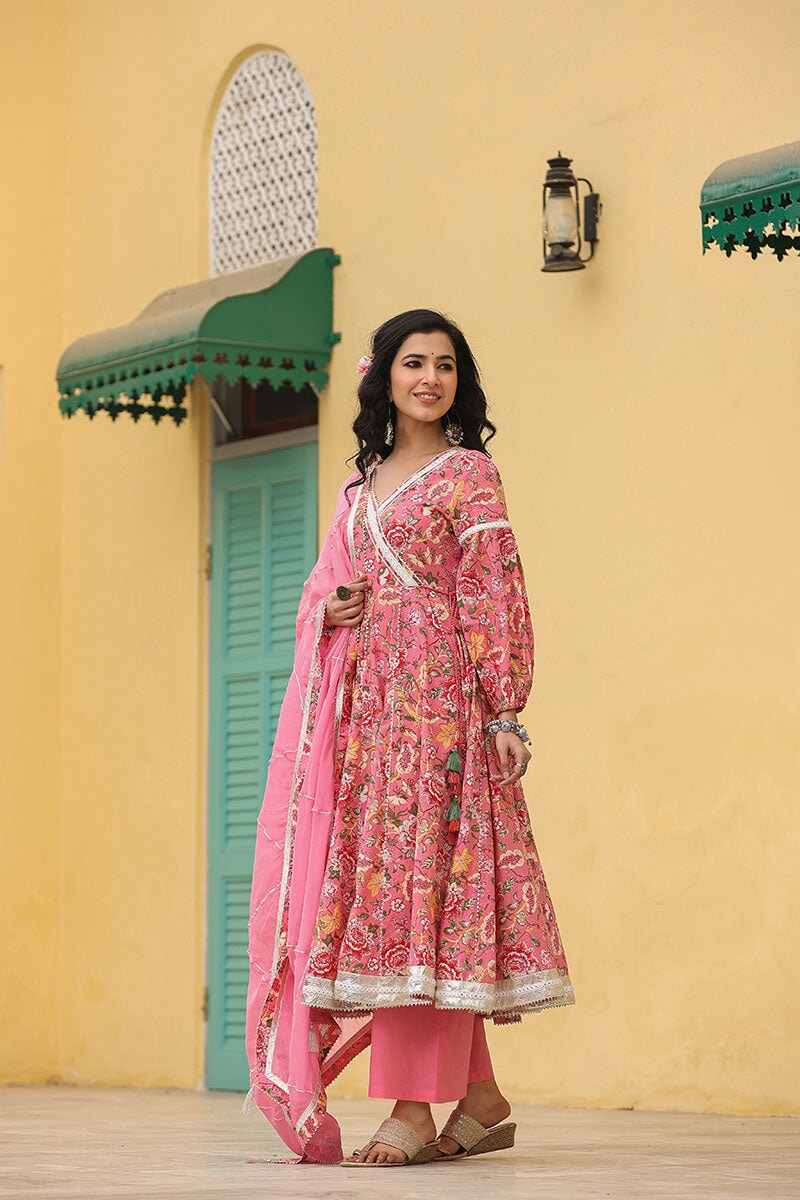 Mehar Anarkali Floral Printed Gathered Suit Set With Palazzo And Dupatta