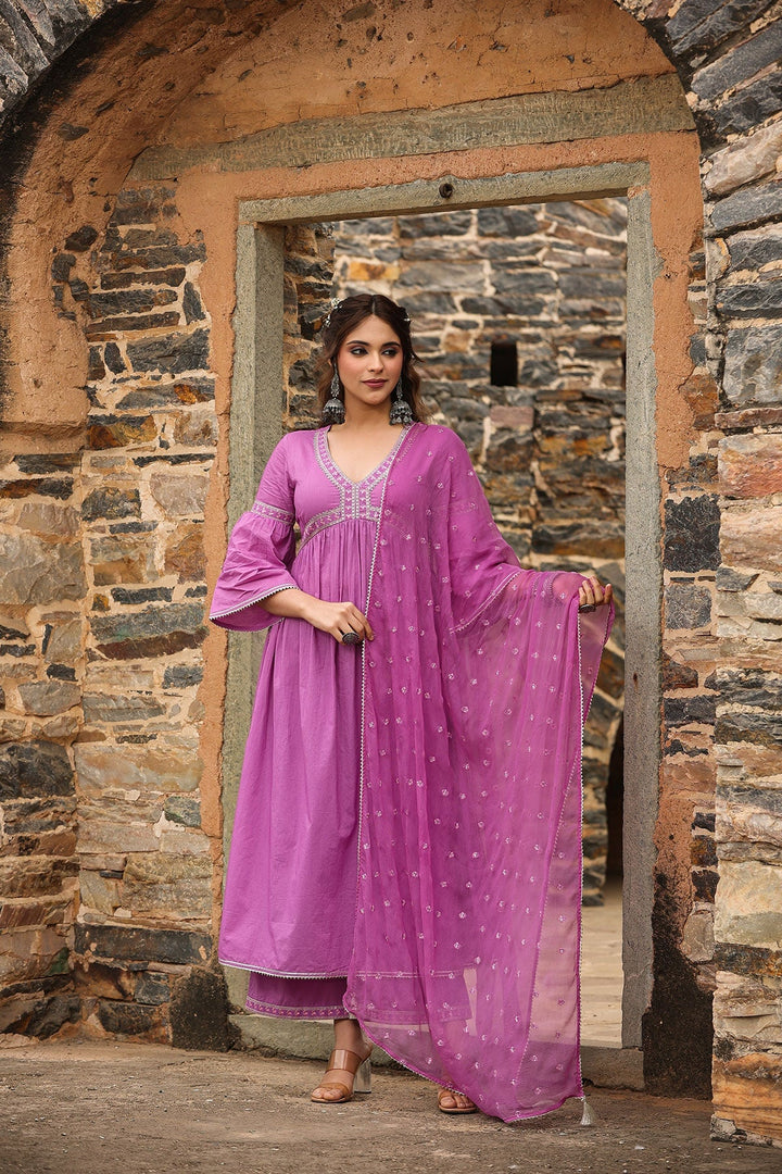 Mastani Lavender Solid  Kurta With Wide Leg Pant  And Dupatta