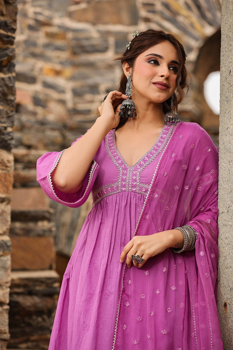 Mastani Lavender Solid  Kurta With Wide Leg Pant  And Dupatta