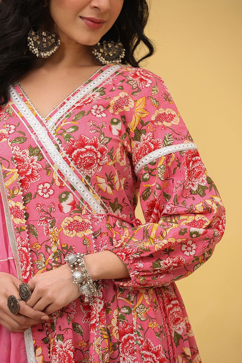 Mehar Anarkali Floral Printed Gathered Suit Set With Palazzo And Dupatta