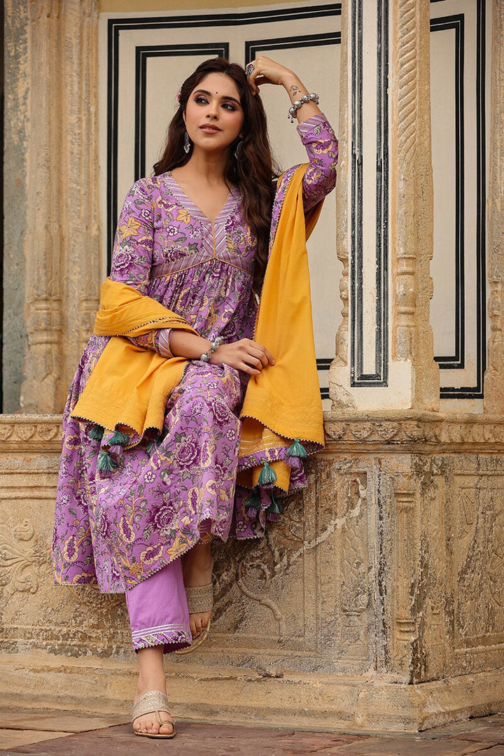 Ghazal Lavender Alia Cut   Kurta With Pant And Dupatta