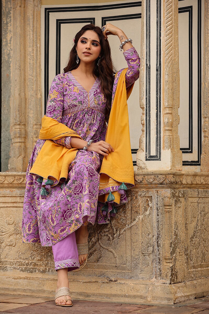 Ghazal Lavender Alia Cut   Kurta With Pant And Dupatta