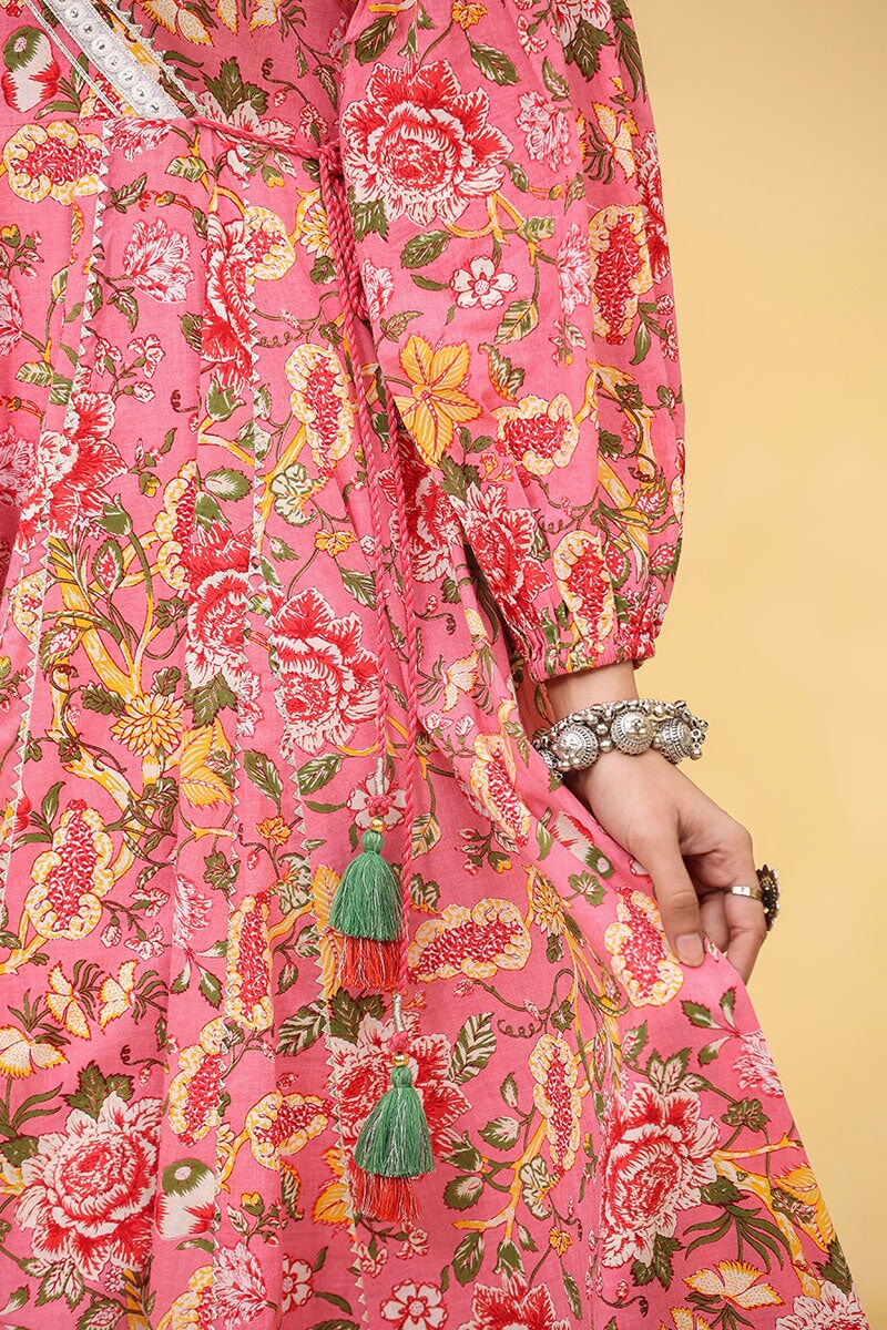 Mehar Anarkali Floral Printed Gathered Suit Set With Palazzo And Dupatta