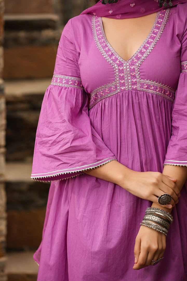 Mastani Lavender Solid  Kurta With Wide Leg Pant  And Dupatta