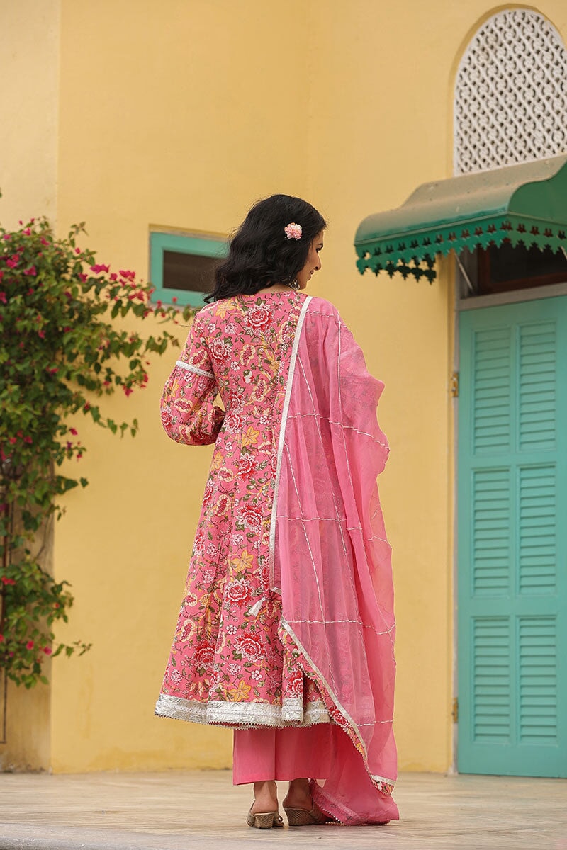 Mehar Anarkali Floral Printed Gathered Suit Set With Palazzo And Dupatta