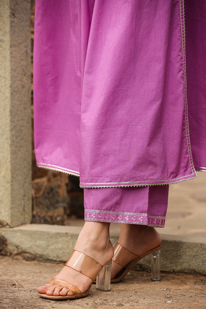 Mastani Lavender Solid  Kurta With Wide Leg Pant  And Dupatta