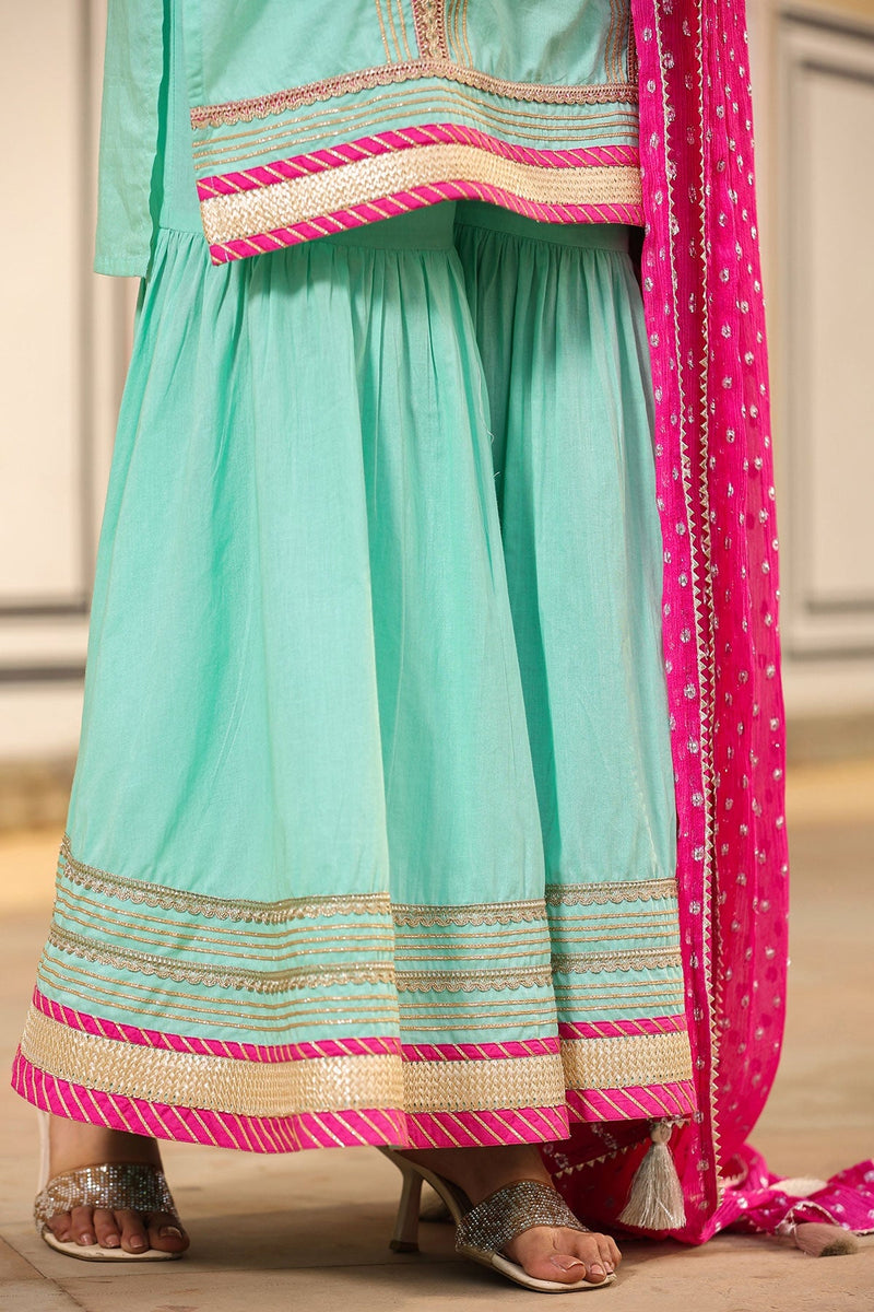 Aarika Sharara Contrasting Strappy  Lace Suit Kurta With  Sharara And Dupatta