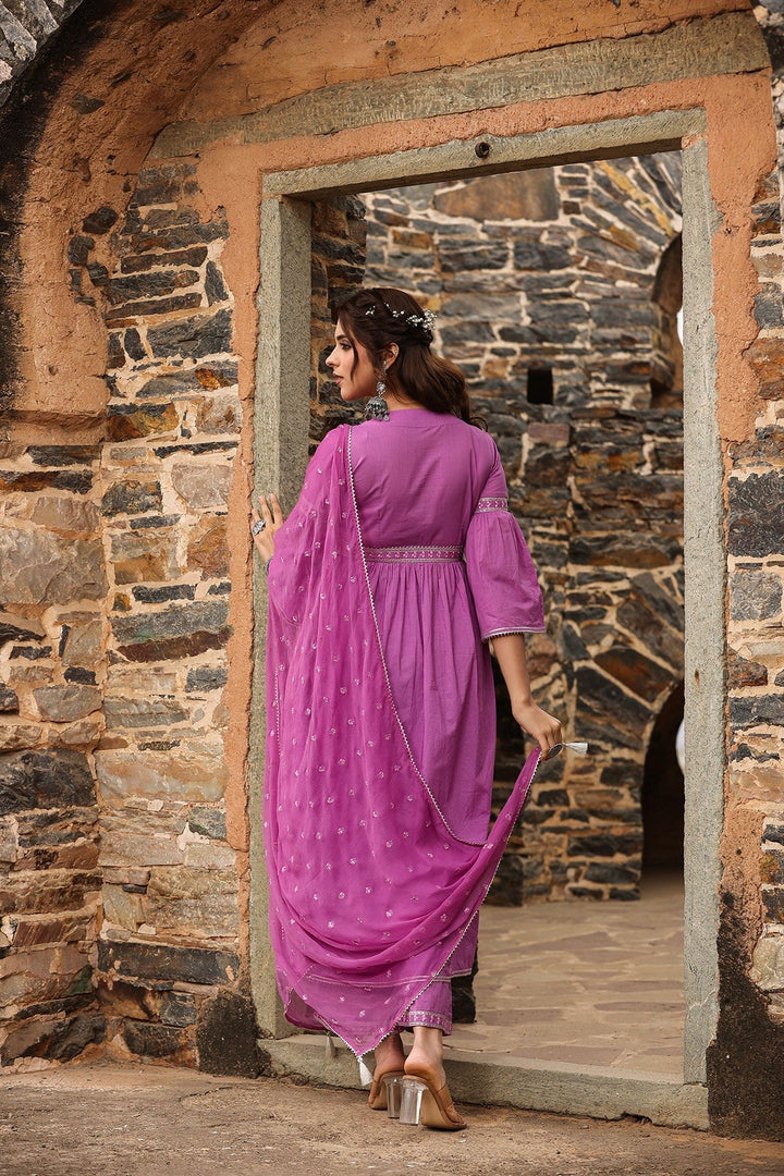 Mastani Lavender Solid  Kurta With Wide Leg Pant  And Dupatta