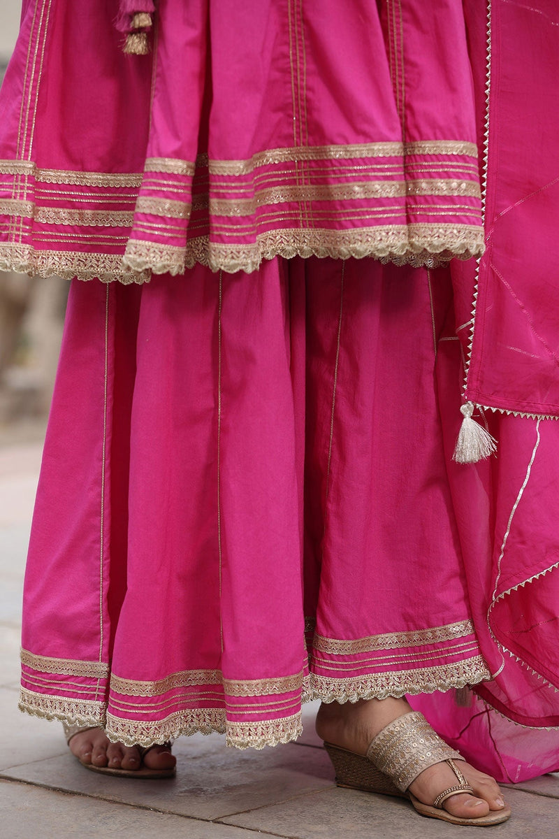 Saanwariya Gota Lace Kurta With Sharara And Dupatta