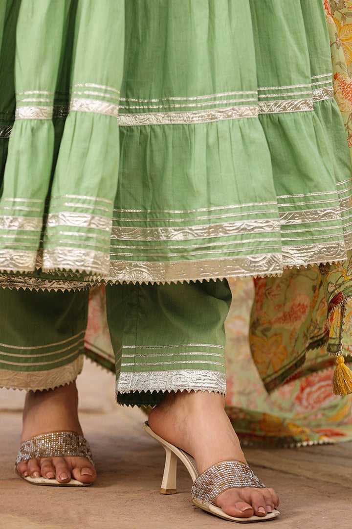 Zara Angrakha Solid Tiered Suit Set With Pant And Dupatta