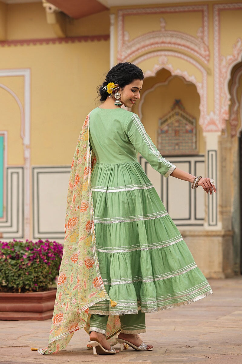 Cotton Angrakha Suit Set with Digital Print Thread Embroidery Palazzo and Printed Dupatta for Women main image 1