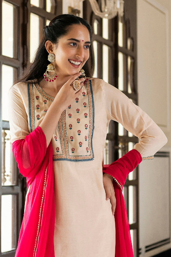 Afreen Peach Embroidered Kurta With Sharara & Dupatta