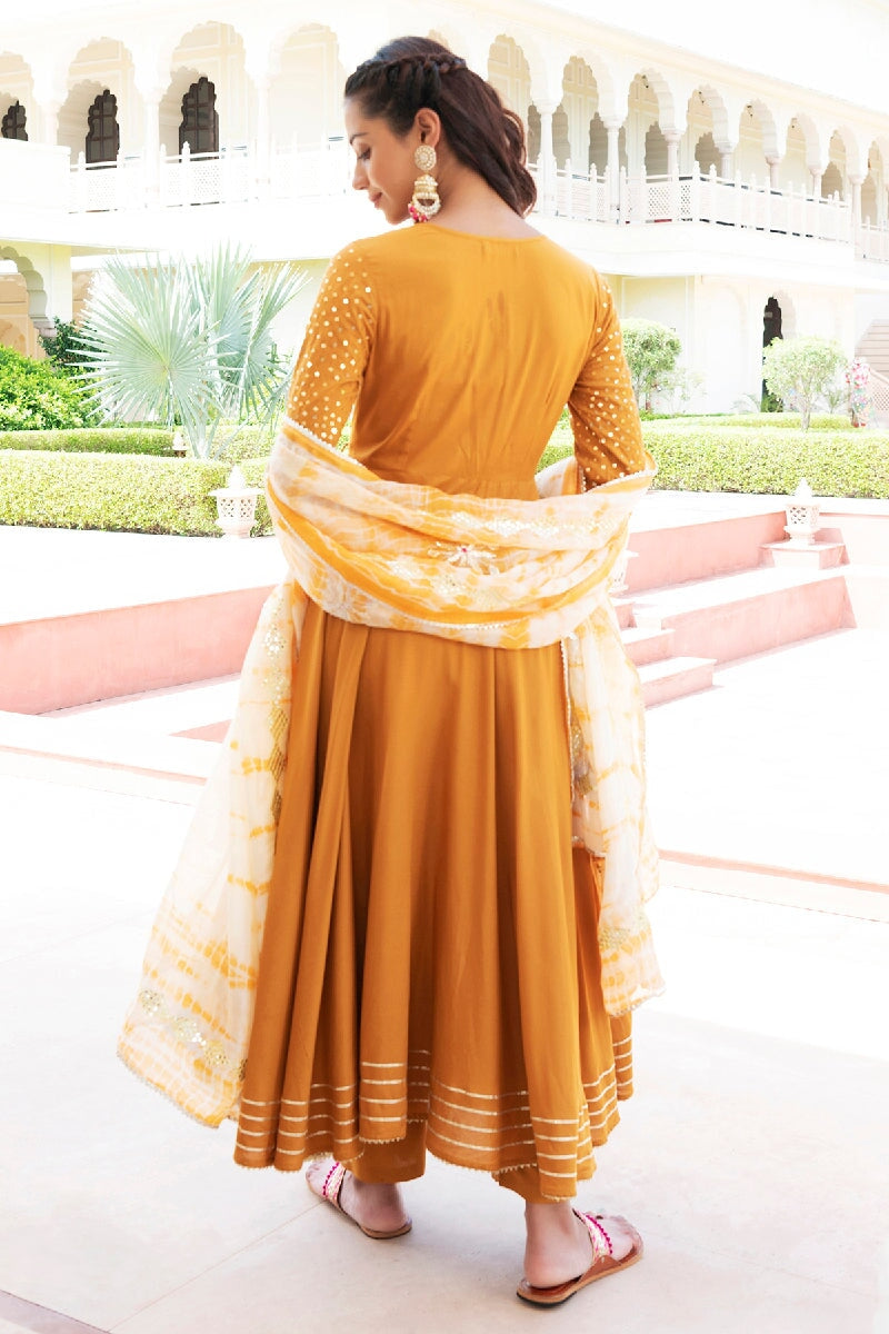 Gule Asharfi Gold Sequins Angrakha Kurta With Pant & Dupatta