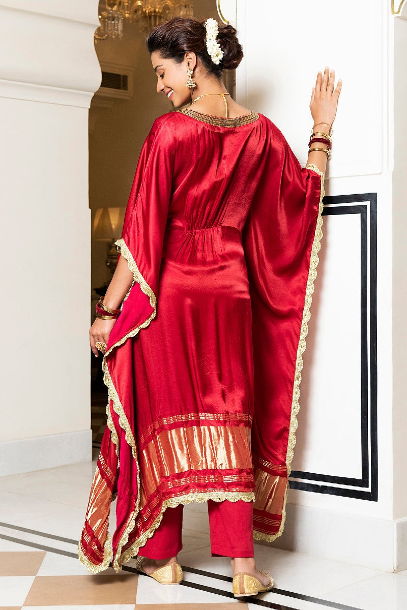 Vaidehi Solid Red Layered Kaftan Set